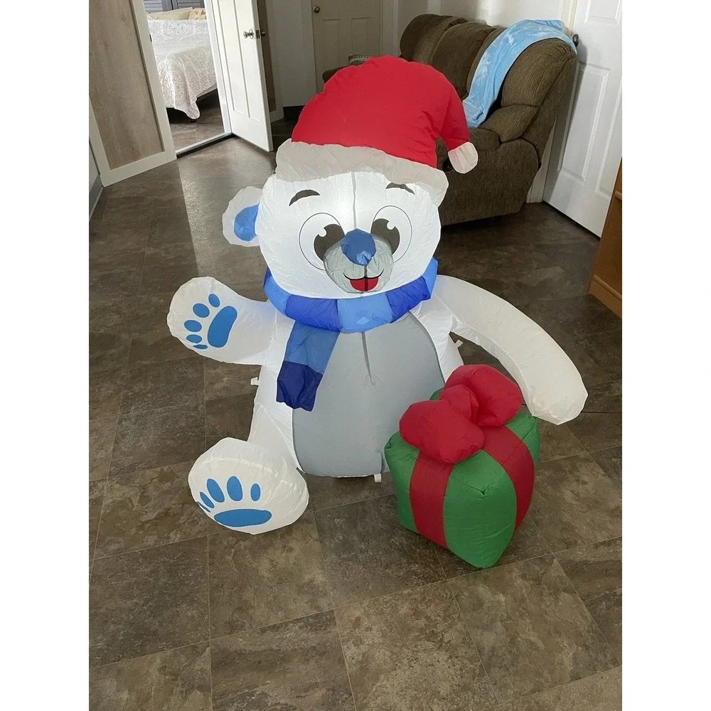 Joiedomi 4 ft Polar Bear Inflatable Waving Present Red‎ Blue Tested Works
